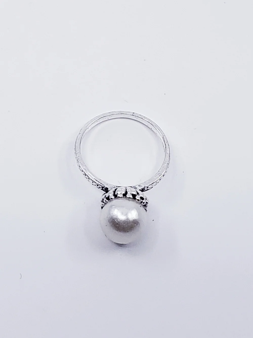 Classic (Bigger) Silver Pearl Dome Ring Cocktail Ring - White Pearl Sz 7.75